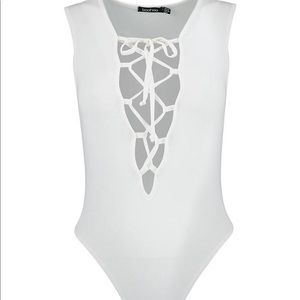 Lace Up Plunge Jersey Bodysuit